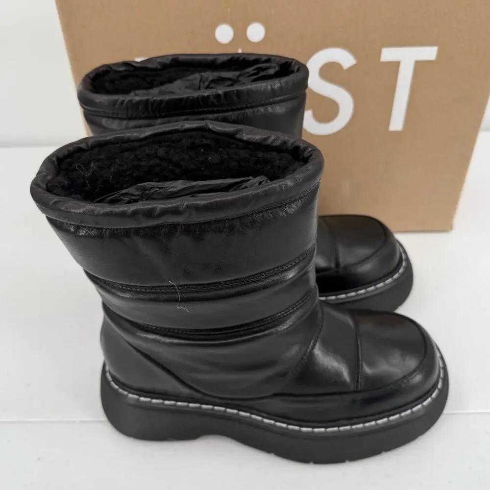 NEW LAST Fergie Leather Warm Lining Black Snow Boots Bootie Size EU 36